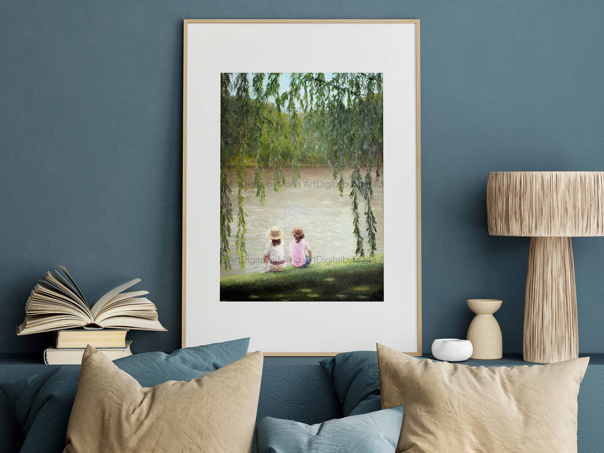 Two Friends Riverside Wall Decor, Lake View Wall Art, Nature and a River Modern Canvas Art Prints, Nature Photography, Living Room Decor - MRC Art by Design