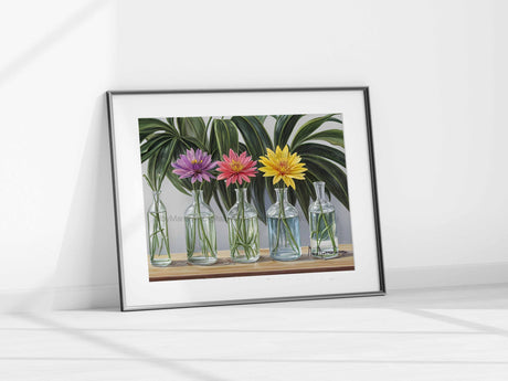 Colorful flowers arranged in a glass vase for home decor - MRC Art by Design