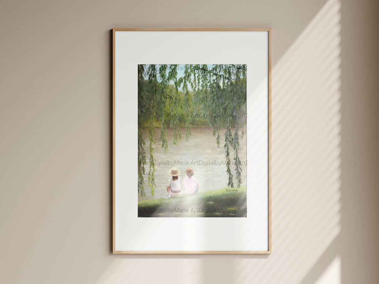 Two Friends Riverside Wall Decor, Lake View Wall Art, Nature and a River Modern Canvas Art Prints, Nature Photography, Living Room Decor - MRC Art by Design