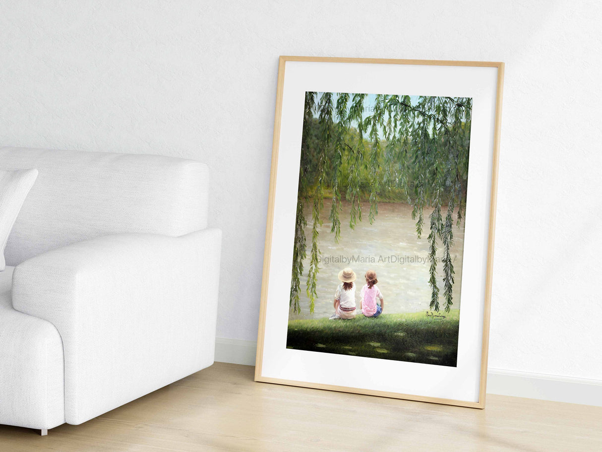 Two Friends Riverside Wall Decor, Lake View Wall Art, Nature and a River Modern Canvas Art Prints, Nature Photography, Living Room Decor - MRC Art by Design