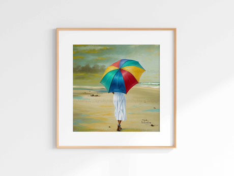 Waking by the Sea Woman colors Umbrella Seaside Natural Decor great Colors Seaside Walk Colored Umbrella - MRC Art by Design