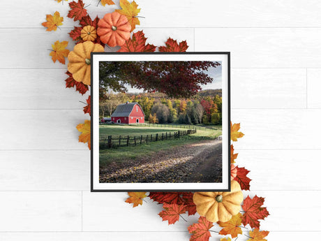 Print of an old red barn in an autumnal landscape - MRC Art by Design