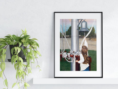 Little girl ringing the bell in a Nautical ambience